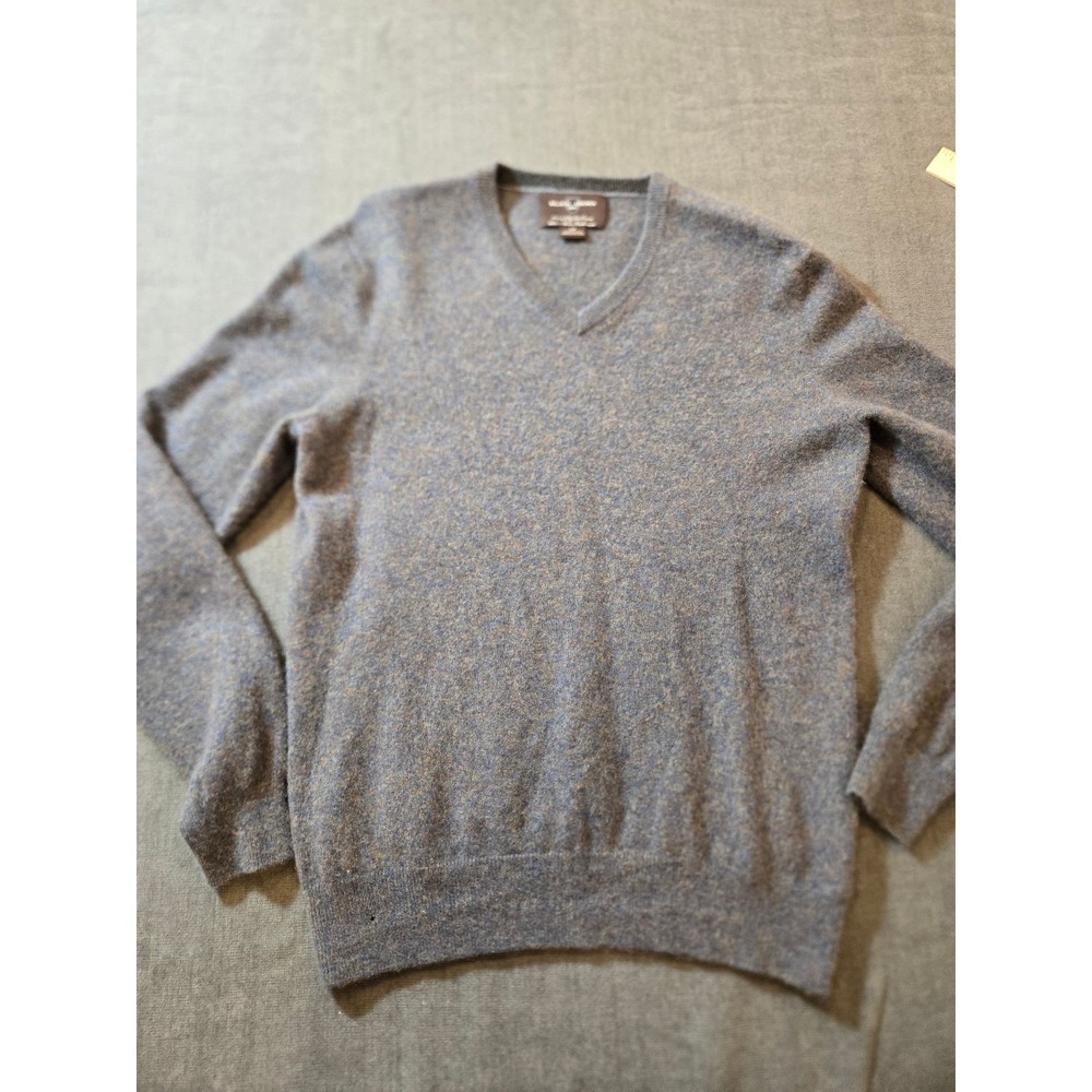 Black Brown Sweater Mens S 100% Cashmere Multi Colored Heathered Pullover V Neck